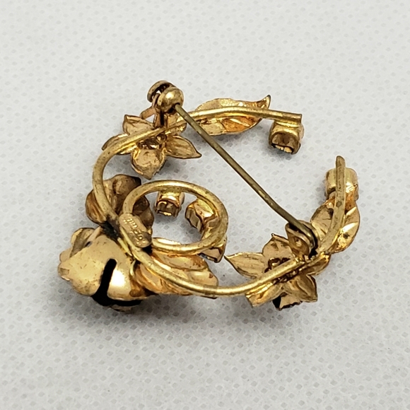 Equistive Austrian Made Floral Blue With Gold and Baby Blue Rhinestones Brooch - Picture 7 of 13